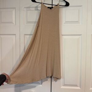 Striped Tan and White Halter-Top Sleeveless Dress